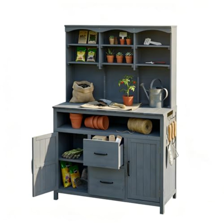 Woodworking Workbench - Outdoor-Pflanzentisch mit Aufbewahrungsfach, massive Tische und
