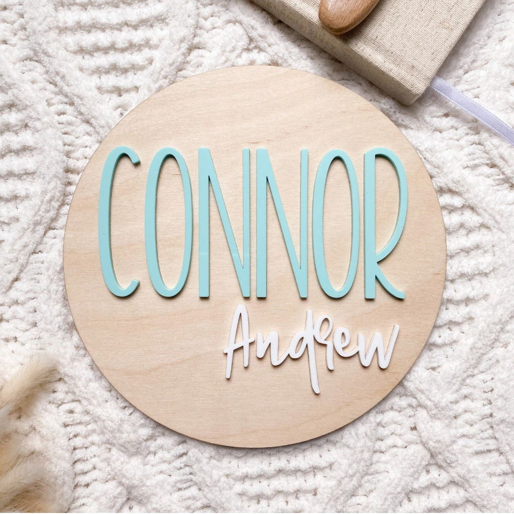 Woodworking Laser - Personalisiertes Geburtsankündigungsschild – Babynamenschild aus Holz
