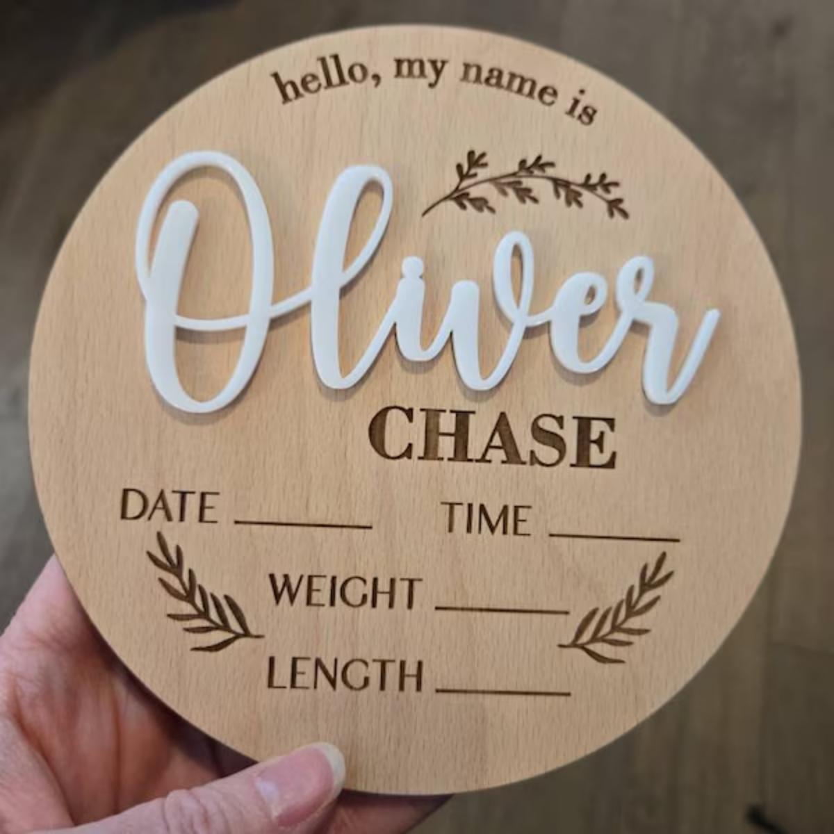 Woodworking Laser - 1 Stück personalisiertes Baby-Ankündigungsschild aus Holz,