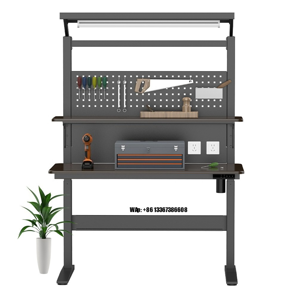 Woodworking Workbench - Höhenverstellbarer Steh-Arbeitstisch Schwerlast-Werkbank Metallrahmen Holz-Arbeitsplatte
