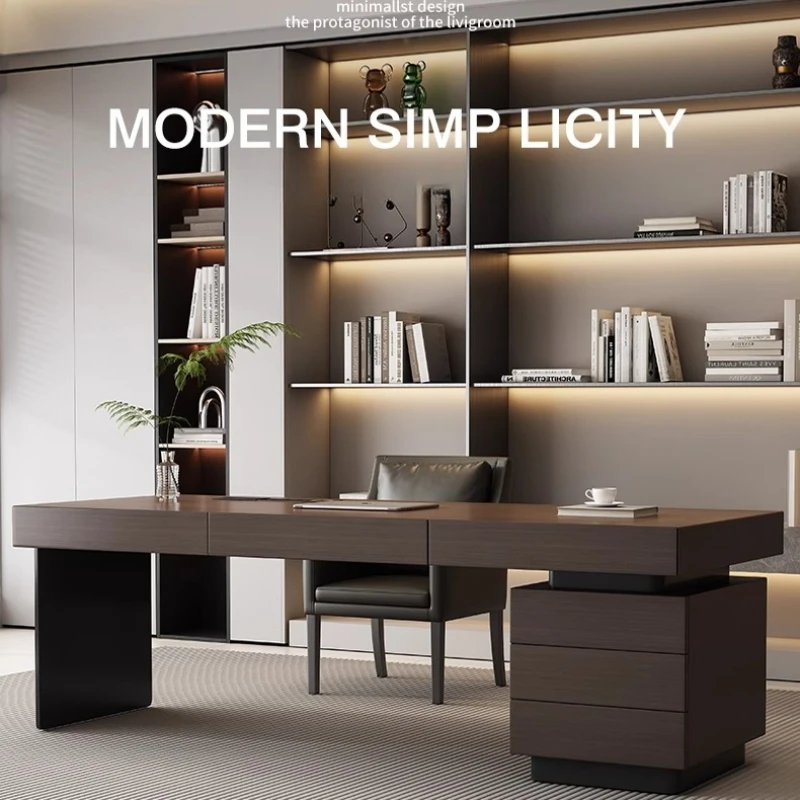 Woodworking Desk Chair - Minimalistischer italienischer Büroschreibtisch, luxuriöser Stuhl, Schränke,